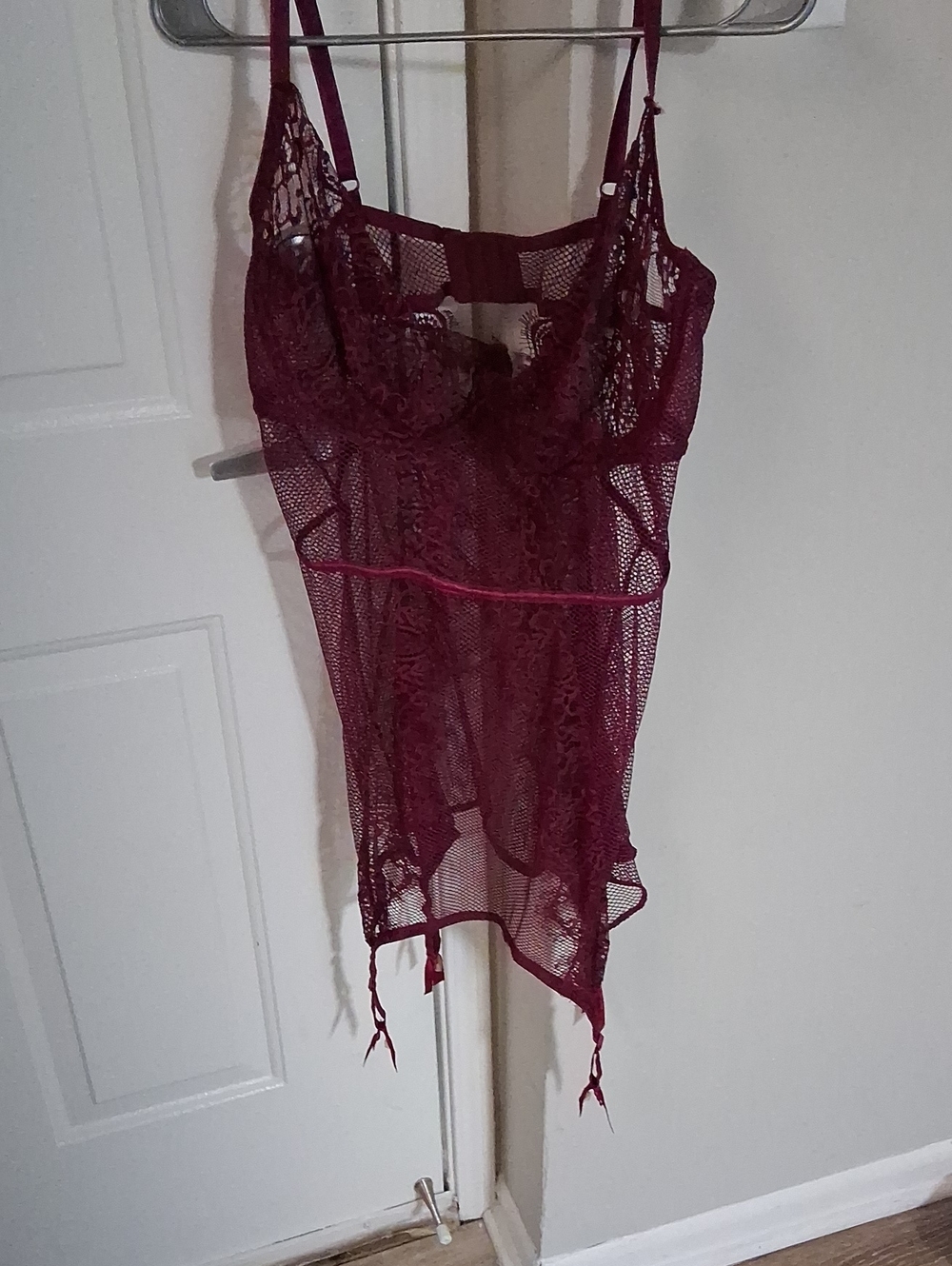 Dreamgirl Sheer Lace Garter Chemise in Burgundy